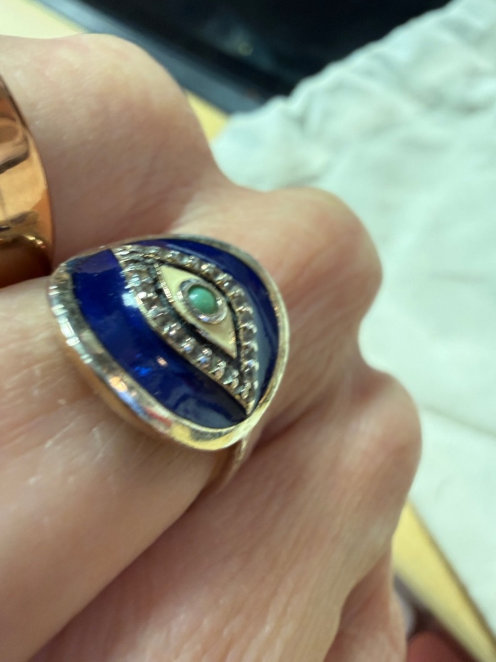 Gold Evil Eye Ring with Blue Enamel by Ross Simons size 7 - Picture 4 of 14